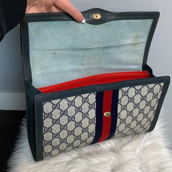 Authentic and vintage navy blue Gucci Ophidia Sherry Line XL clutch - Picture 12 of 17